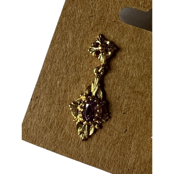 14K Earrings Gold Amethyst Filigree Drop Dangle Vintage Art Deco Signed CU - Picture 2 of 8
